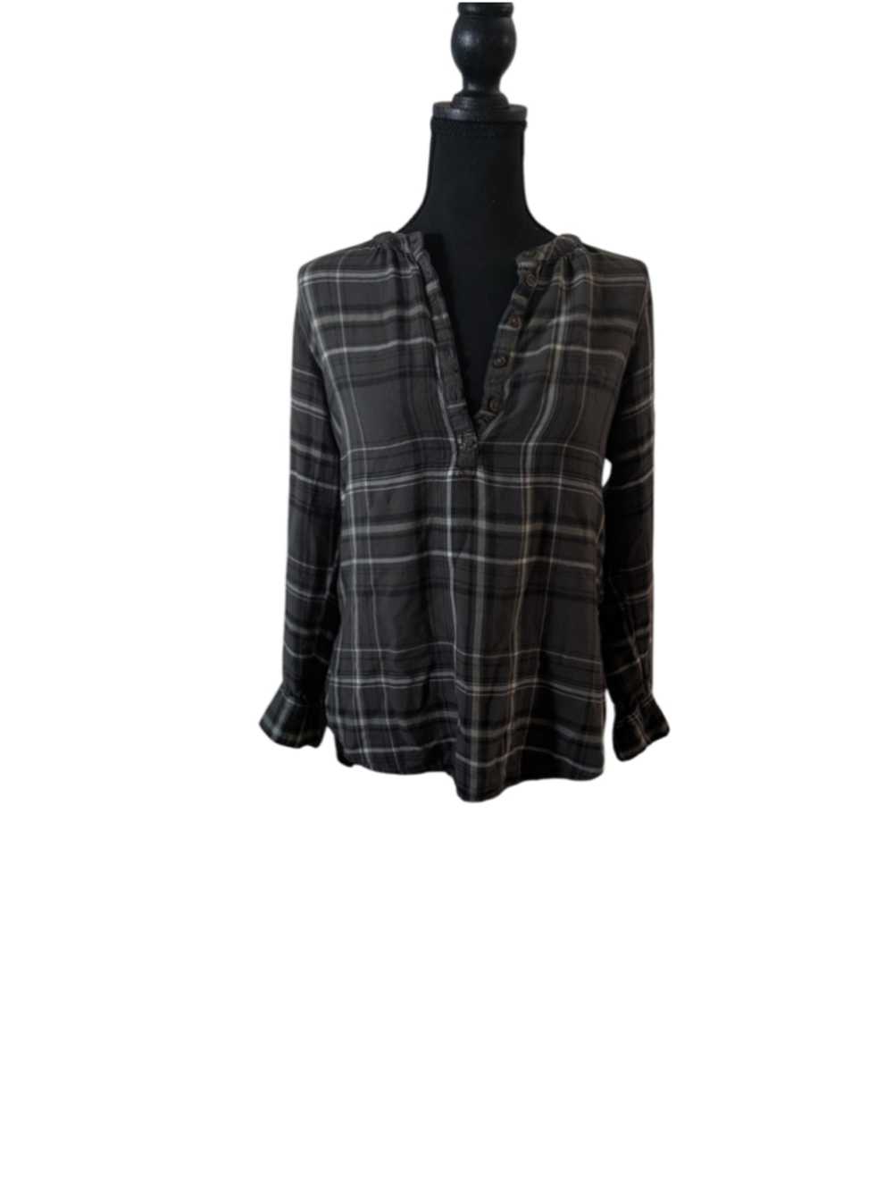 5/$25 Women's Plaid Button Down Shirt Green White Size S